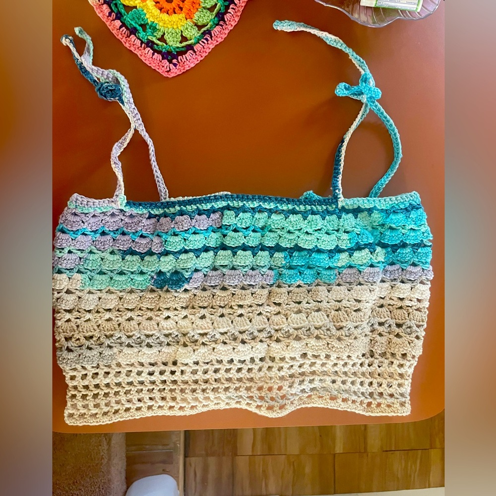 Mermaidcore inspired crochet crop top spaghetti strap